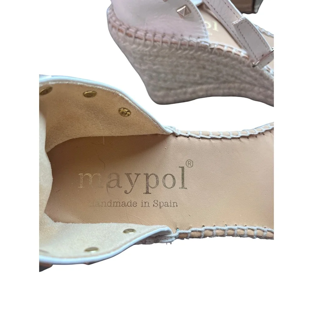 Maypol Spain White Leather Studded Espadrille‎ Wedge Sandals Size 40 US 9-9.5